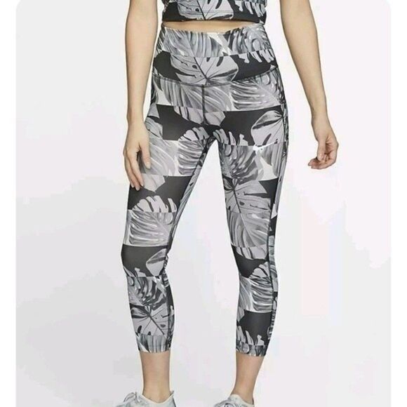 NIKE Fast Women's Palms Print Black  Crop Running TightsSize Large - Picture 1 of 15